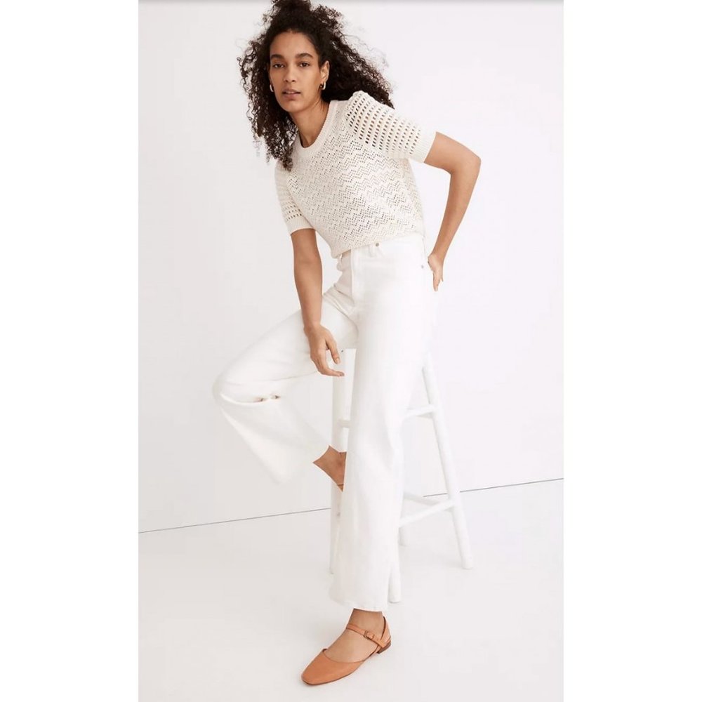 Madewell Women's $128 Perfect Vintage Jean Wide Leg Crop Tile White Sz 32 ND538